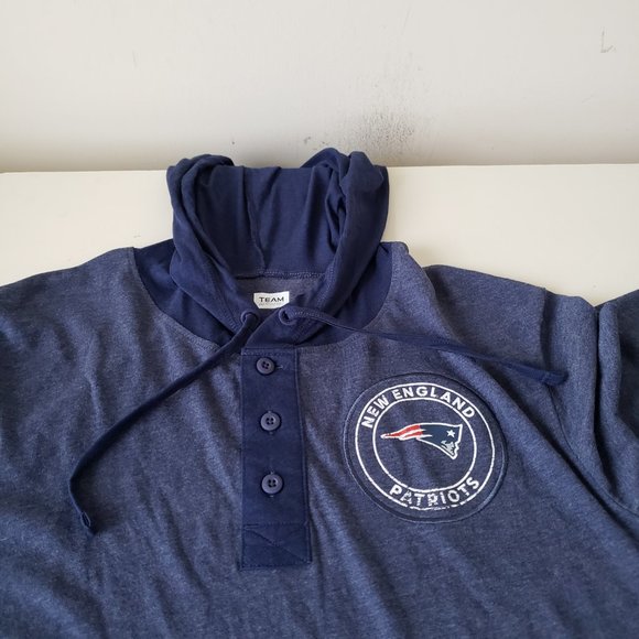 New England Patriots Mens Medium Long Sleeve Hooded Shirt Blue NFL Apparel NWOT - Picture 3 of 9